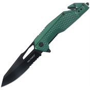 Tac Force 2015GN Rescue Assist Open Black Part Serrated Knife Green Handles
