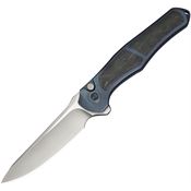 We 07B1 702XI Satin Button Lock Knife Blue Stonewash/Carbon Fiber Handles