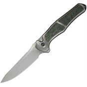 We 07B4 702XI Stonewash Button Lock Knife Gray/Jungle Wear Carbon Fiber Handles