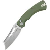 Kubey 378B Dheo EDC Stonewash Wharncliff Button Lock Knife OD Green G10 Handles