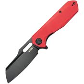 Kubey 328F Atlas Black Stonewash Framelock Knife Red G10 Handles
