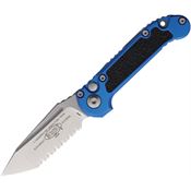 Microtech 113612BL Auto Ludt Gen III Stonewash Serrated Tanto Button Lock Knife Blue Aluminum/Black Traction Handles