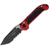 Microtech 11362RD Auto Ludt Gen III Two-Tone Part Serrated Tanto Button Lock Knife Red Aluminum/Black Traction Handles