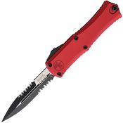 Microtech 1701M2RD Auto Hera II Mini Bayonet Two-Tone Part Serrated OTF Knife Red Alum Handles