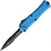 Microtech 1702M2BL Auto Hera II MiniTwo-Tone Part Serrated Double Edge Dagger OTF Knife Blue Handles