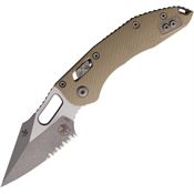 Microtech 16141 Stitch Apocalyptic Part Serrated Single Edge Ram-Lok Knife Tan Fluted Handles