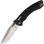 Microtech 16135 Amphibian Stonewash Part Serrated Single Edge Ram-Lok Knife Black Fluted Handles