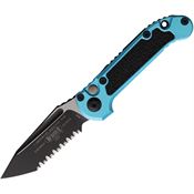 Microtech 11363TQ Auto Ludt Gen III Two-Tone Serrated Tanto Button Lock Knife Turquoise Aluminum/Black Traction Handles
