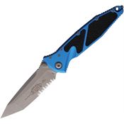 Microtech 16111APBL Auto Socom Elite Apocalyptic Part Serrated Tanto Button Lock Knife Blue/Black Traction Handles