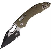 Microtech 16310 Stitch Two-Tone Part Serrated Single Edge Ram-Lok Knife OD Green Fluted Handles