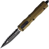 Microtech 2253OD Auto Dirac Two-Tone Serrated Double Edge Dagger OTF Knife OD Green Aluminum Handles