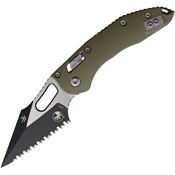 Microtech 17882 Stitch Two-Tone Serrated Single Edge Ram-Lok Knife OD Green Fluted Handles