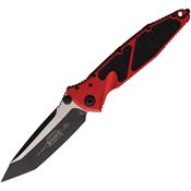 Microtech 1611RD Socom Elite Two-Tone Part Serrated Tanto Linerlock Knife Red/Black Traction Handles