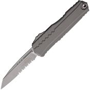 Microtech 124111APNC Auto Cypher II Apocalyptic Part Serrated Wharncliffe OTF Knife Gray Aluminum Handles
