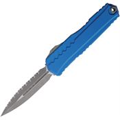 Microtech 124212APBL Auto Cypher II Apocalyptic Serrated Double Edge OTF Knife Blue Aluminum Handles