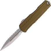 Microtech 124212OD Auto Cypher II Stonewash Serrated Double Edge Dagger OTF Knife OD Green Aluminum Handles