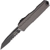 Microtech 12412NC Auto Cypher II Two-Tone Part Serrated Wharncliff OTF Knife Gray Aluminum Handles