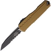 Microtech 12412TA Auto Cypher II Two-Tone Part Serrated Wharncliff OTF Knife Tan Aluminum Handles
