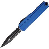 Microtech 12422BL Auto Cypher II Two-Tone Part Serrated Double Edge Dagger OTF Knife Blue Aluminum Handles