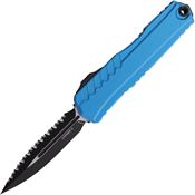 Microtech 12423BL Auto Cypher II Two-Tone Serrated Double Edge Dagger OTF Knife Blue Aluminum Handles