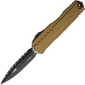 Microtech 12423TA Auto Cypher II Two-Tone Serrated Double Edge Dagger OTF Knife Tan Aluminum Handles