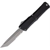 Microtech 114411AP Auto Combat Troodon Gen III Apocalyptic Part Serrated Tanto OTF Knife Black Aluminum Handles