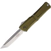 Microtech 114411OD Auto Combat Troodon Gen III Stonewash Part Serrated Tanto OTF Knife OD Green Aluminum Handles