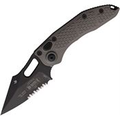 Microtech 17796 Auto Stitch Apocalyptic Part Serrated Wharncliffe Single Edge Button Lock Knife Gray Handles