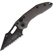 Microtech 17795 Auto Stitch Apocalyptic Serrated Wharncliffe Single Edge Button Lock Knife Gray Handles