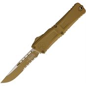 Microtech 11432CRA Auto Combat Troodon Gen III Tan Part Serrated OTF Knife Tan Aluminum Handles