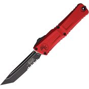 Microtech 11442RD Auto Combat Troodon Gen III Two-Tone Part Serrated Tanto OTF Knife Red Aluminum Handles