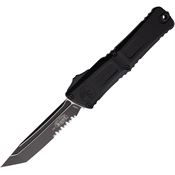 Microtech 11442T Auto Combat Troodon Gen III Two-Tone Part Serrated Tanto OTF Knife Black Aluminum Handles