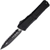 Microtech 11423T Auto Combat Troodon Gen III Two-Tone Serrated Single Edge Dagger OTF Knife Black Aluminum Handles