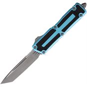 Microtech 127910APTQ Auto Scarab II Gen III Apocalyptic Tanto OTF Knife Turquoise/Black Traction Handles