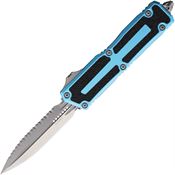 Microtech 128012TQ Auto Scarab II Gen III Stonewash Serrated Double Edge Dagger OTF Knife Turquoise/Black Traction Handles