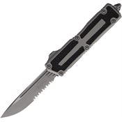 Microtech 127811APNC Auto Scarab II Gen III Apocalyptic Part Serrated Single Edge OTF Knife Gray/Black Traction Handles