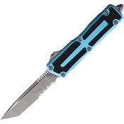 Microtech 127911APTQ Auto Scarab II Gen III Apocalyptic Part Serrated Tanto OTF Knife Turquoise/Black Traction Handles