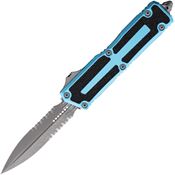 Microtech 128011APTQ Auto Scarab II Gen III Apocalyptic Part Serrated Double Edge Dagger OTF Knife Turquoise/Black Traction Handles