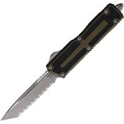 Microtech 127912APOD Auto Scarab II Gen III Apocalyptic Serrated Tanto OTF Knife OD Green/Black Traction Handles