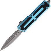 Microtech 128012APTQ Auto Scarab II Gen III Apocalyptic Serrated Double Edge Dagger OTF Knife Turquoise/Black Traction Handles