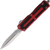 Microtech 128012RD Auto Scarab II Gen III Stonewash Serrated Double Edge Dagger OTF Knife Red/Black Traction Handles