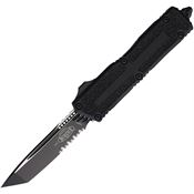 Microtech 12792T Auto Scarab II Gen III Two-Tone Part Serrated Tanto OTF Knife Black/Black Traction Handles