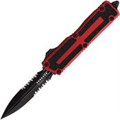 Microtech 12802RD Auto Scarab II Gen III Two-Tone Part Serrated Double Edge Dagger OTF Knife Red/Black Traction Handles