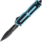 Microtech 12802TQ Auto Scarab II Gen III Two-Tone Part Serrated Double Edge Dagger OTF Knife Turquoise/Black Traction Handles