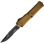 Microtech 12172TAS Auto Combat Troodon Gen III Intercepto Two-Tone Part Serrated OTF Knife Tan Aluminum Handles