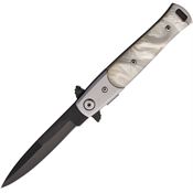 S-TEC T27108SL1 Stiletto Style Black Spear Point Linerlock Knife White Handles