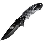 Skallywag Tactical 17001 Orca Black Part Serrated Linerlock Knife Black/Silver Handles