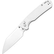 CJRB 1945GGY Pyrite Light Stonewash Wharncliff Button Lock Knife Green FRN Handles