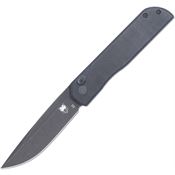 Cobratec PLRBKBD Prowler Black Stonewash D2 Drop Point Button Lock Knife Black G10 Handles