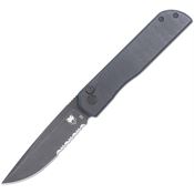 Cobratec PLRBKBDS Prowler Black Stonewash Part Serrated D2 Drop Point Button Lock Knife Black G10 Handles
